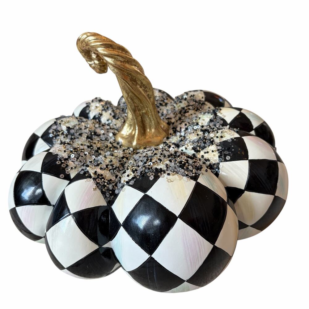 NEW MacKenzie-Childs Beaded Harlequin Squashed Pumpkin in Original Box - Picture 9 of 16